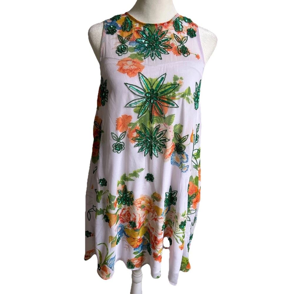 Raga Anthropologie Beaded Sequin Floral Mini Dress S Sleeveless Boho NWT - Picture 16 of 16